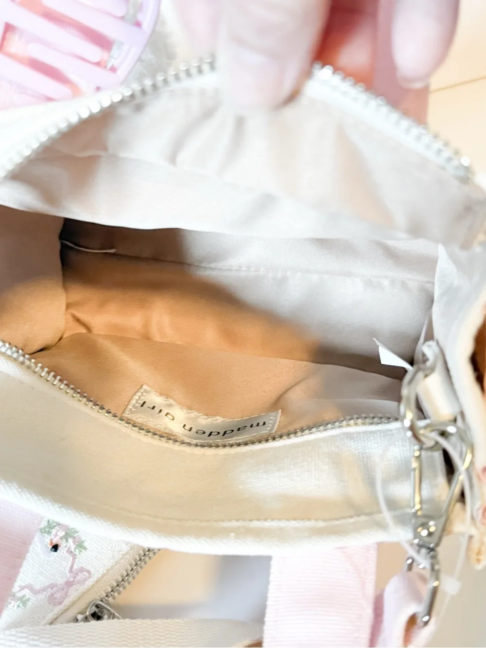 Madden Girl Vital Swan Embroidered Crossbody Mini Tote with Charms & Pouch
